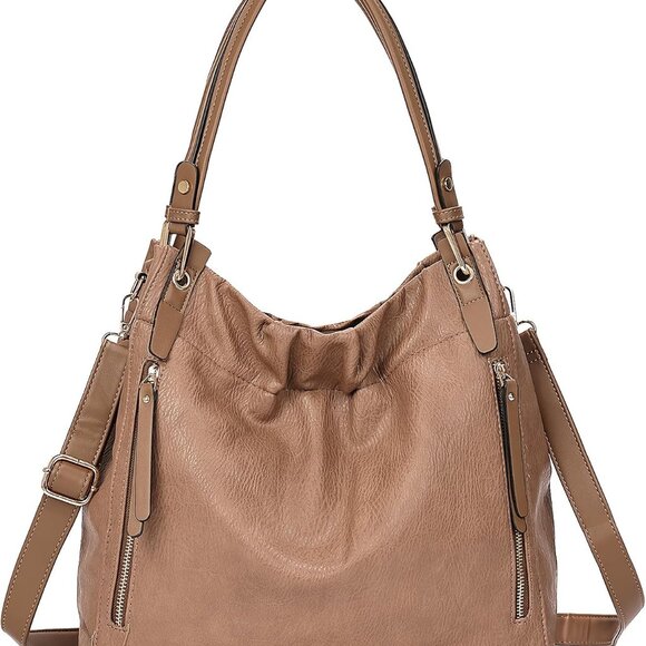 Large Camel Faux Leather Hobo Handbag for Women with Removable Strap - Picture 1 of 7